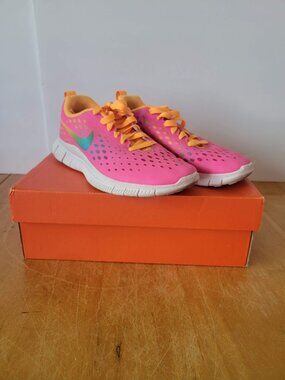 Nike Free Express GS Running Shoes Pink Glow Orange Rainbow Size 5Y